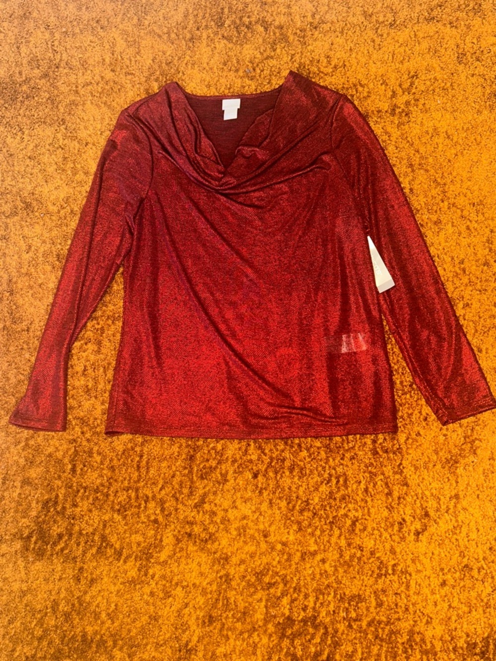 Chico's Shimmery Red Cowl-Neck Long Sleeve Top